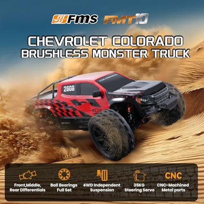 EAZYRC FMS FMT10 Chevrolet Colorado 1/10 RC Truck – Officially Licensed, 4WD Brushless Off-Road Monster Truck, FMT10 Chassis, 50MPH High-Speed All-Terrain RC Car, 4074 2000KV Motor, 120A ESC