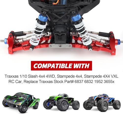 HobbyPark Aluminum Steering Blocks Caster Blocks C-Hubs Stub Axle Carriers and Alloy Suspension Arms Set (Front & Rear) for 1/10 Traxxas Slash 4x4, Replacement of 6837 6832 1952 3655x (Red)