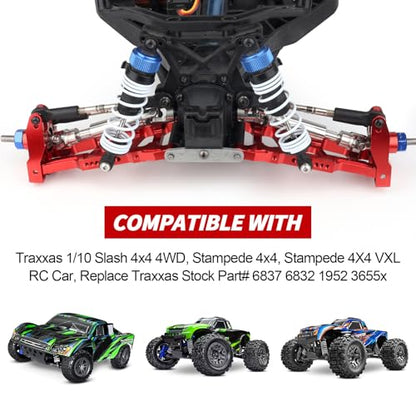 HobbyPark Aluminum Steering Blocks Caster Blocks C-Hubs Stub Axle Carriers and Alloy Suspension Arms Set (Front & Rear) for 1/10 Traxxas Slash 4x4, Replacement of 6837 6832 1952 3655x (Red)