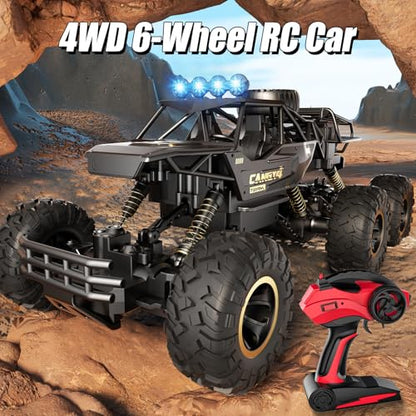 Large Size RC Cars, Rock Crawler RC Truck with 2 Rechargeable Batteries, 6 Wheel Remote Control Monster Truck, Durable Metal Body & LED Headlights, Boy Toys for 4-7, 8-12 Kids & Adults - color: 6 Wheels Black
