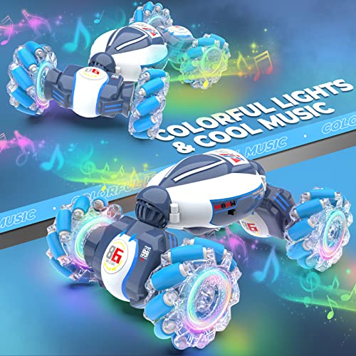 Gesture Sensing RC Stunt Car - Boys Toys Age 6-12, 360° Rotating 4WD Hand Controlled Remote Control Twist Car with Light & Music, Cool Birthday Presents and Ideas Gifts for Kids Age 7 9 10 11 12 yr - color: Blue