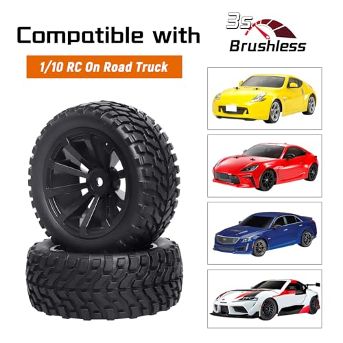 12mm Hex Wheels and Rubber Tires (Hight 2.99 inch / 76mm) for RC 1/10 On-Road Touring Car, Set of 4
