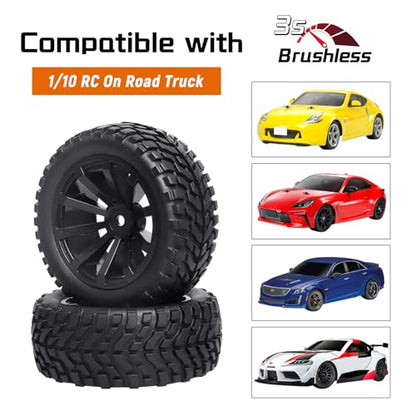 12mm Hex Wheels and Rubber Tires (Hight 2.99 inch / 76mm) for RC 1/10 On-Road Touring Car, Set of 4