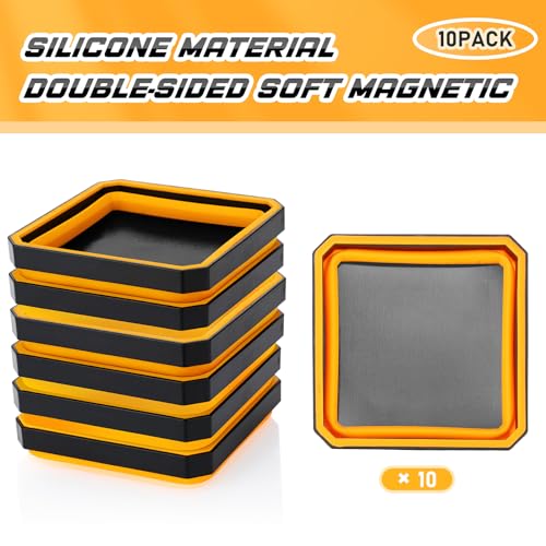 Barydat 10 Pcs Magnetic Tool Tray Collapsible Foldable Parts Trays Set Magnetic Screw Tray Magnetic Parts Bowl Square Silicone Magnetic Tool for Bolts Nuts Washers Pins Screw Parts (Orange) - color: Orange