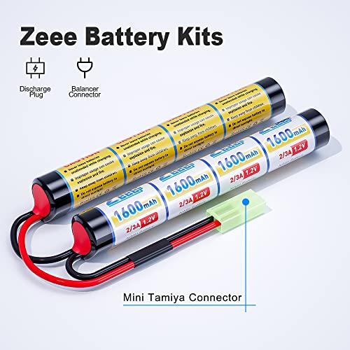 Zeee 9.6V Airsoft Battery 1600mAh NiMH Battery with Mini Tamiya Plug | High Power RC Battery for Airsoft Guns(2 Pack)