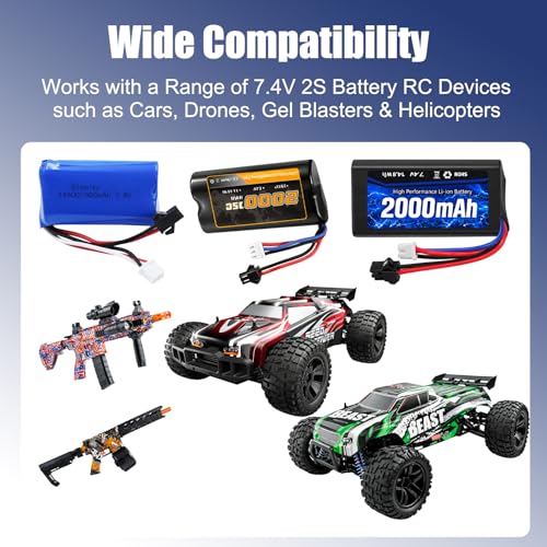 USB Charger Cable Replacement for 7.4V 2S LiPo Battery XH-3P Plug RC Car | For SCX24 SCX10 RC Car Gel Blaster Splatter Ball Gun Drone FPV Airplane trucks Q903/Q905 vehicles,2FT Charging Cord with LED