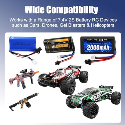 USB Charger Cable Replacement for 7.4V 2S LiPo Battery XH-3P Plug RC Car | For SCX24 SCX10 RC Car Gel Blaster Splatter Ball Gun Drone FPV Airplane trucks Q903/Q905 vehicles,2FT Charging Cord with LED