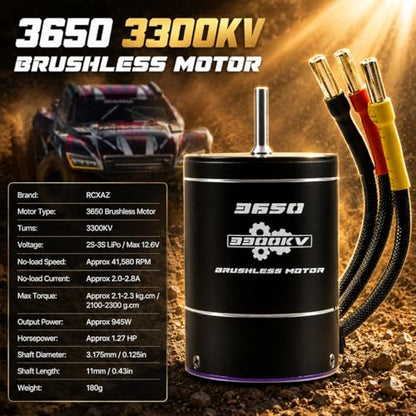 2-3S Splash-Proof Brushless Power Combo 75/480A BEC 6V/2A ESC 3650 3.175mm Shaft 3300KV for Traxxas Maxx Slash Rustler 4X4 VXL ARRMA Senton Granite 3S BLX Losi, High-Speed Car(3300, RPM)