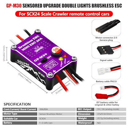 GOUPRC Upgarde 30A Brushless Esc & 2204 2400KV Brushless Outrunner Motor with Transmission and Replacement Gears Combo Kit for SCX24 RC Crawler Axial 1/24 RC Car Truck - color: Purple