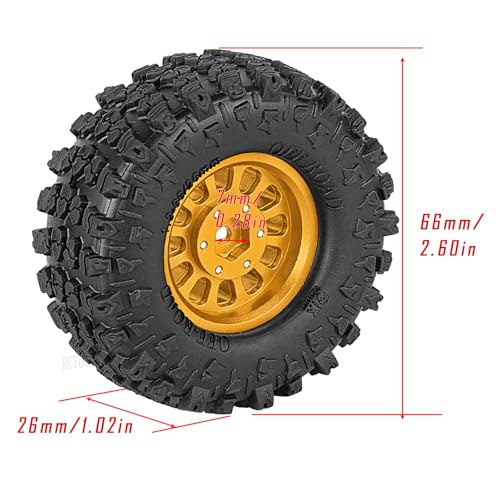 RC 1.3 Beadlock Wheel Tires Set (4PCS) for 1/24 SCX24 1/18 TRX4M RC Crawler Car,Aluminum 1.3 Inch Wheels Tires&Wheel Rims,Yellow(4PCS) - color: Yellow - (Rc Wheels Tires)
