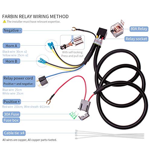 FARBIN 12V Electric Air Horn Kit for Truck Car Motorcycle with Wire Harness | Black classic design, waterproof, 12V 130dB loud, with relay wiring harness, universal for any 12V vehicles - style: 12V Black horn with wire harness