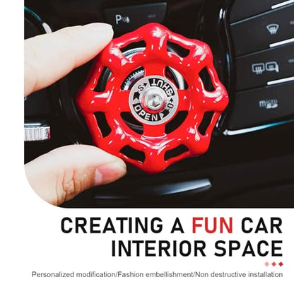 Car Rotary Knob Decor, Metal Retro Valve Handwheel One Click Start Decor Trim, Self-Adhesive Engine Start Stop Knob Protector, Universal for Most Cars (Red)
