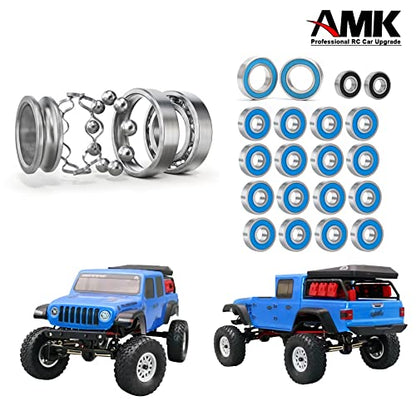 20pcs SCX24 Rubber Sealed Bearings Set, Steel Ball Bearing Set for Axial SCX24 90081 AXI00001 AXI00002 AXI00004 AXI00005 AXI00006 1/24 RC Crawler Car Upgrade Parts