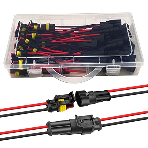 16 AWG 2 Wire Connector 2 Pin Automotive Electrical Waterproof Connectors | Twippo 20 Set Male Female Quick Connect and Disconnect Plug Terminal Connectors Kit with 16 Gauge Wire - color: 2 pin 20 kits, size: 16 AWG