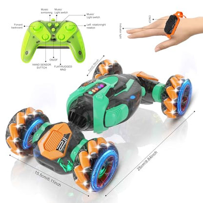 Gesture Sensing RC Stunt Car - Boys Toys Age 6-8-12, 360° Rotating 4WD Hand Controlled Remote Control Twist Car with Light & Music, Cool Toys and Ideas Gifts for Children Age 7 9 10 11 12 Years Old