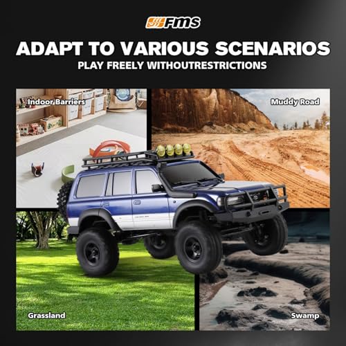 FMS 1/18 FCX18S Toyota Land Cruiser LC80 S Officially Licensed RC Crawler, 4WD RC Rock Truck, 2.4Ghz with 900mAh Battery&LED Lights, Hobby Grade Off-Road RC truck, Remote Control Car for Adults Yellow - color: Yellow