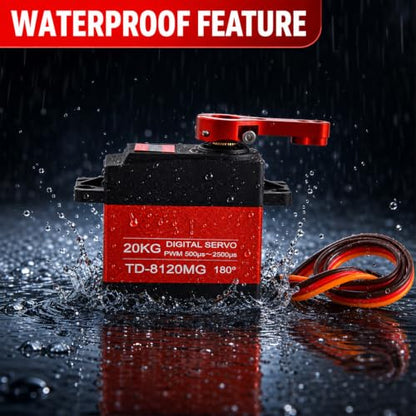 2-Pack TD-8120MG 20kg High Torque 180° Servo Motor | High Torque Full Metal Gear 180 Degree Servo Motor with 25T Metal Servo Arm for 1/8 1/10 Scale RC Car Truck Robot DIY