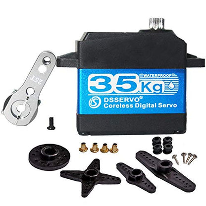 35KG Coreless Digital Motor Servo 7.4V High Speed High Torque Stainless Steel Gear Waterproof Standard Baja Servos 180 Degrees - size: 35KG-180°