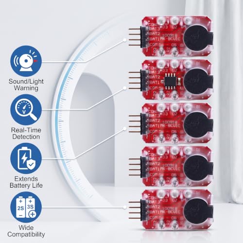 5PCS Lipo Battery Low Voltage Alarm Tester with Loud Buzzer LED for 2S 3S RC Drone Portable