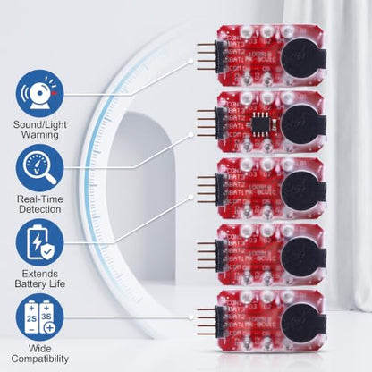 5PCS Lipo Battery Low Voltage Alarm Tester with Loud Buzzer LED for 2S 3S RC Drone Portable