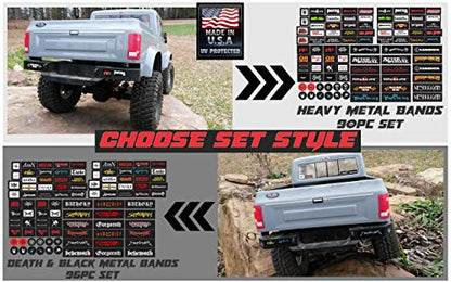 Bumper/Window Decals for RC Scale cralwer Accessory - 2 Styles - Heavy/Death Metal Bands - for: Axial SCX10 II RC4WD Redcat Gen8 TRX4 Vanquish VS4-10 Stickers (Death/Black Metal Bands - 96pc Set) - color: Death/Black Metal Bands - 96pc Set
