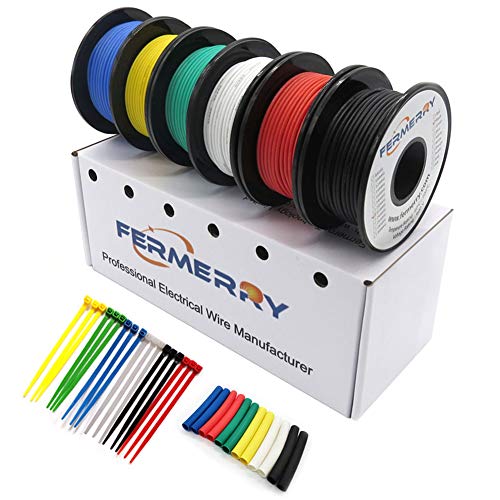 Fermerry 18 AWG Stranded Wire Spool 25ft Each 6 Colors | Flexible 18 Gauge Silicone Hook up Wire Kit Electrical Tinned Copper Wire - size: 25FT, style: 18 AWG-6C