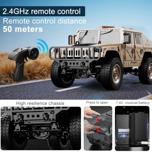 C8835 1:12 4WD Military RC Humvee 2.4G Off-Road Rock Crawler | Realistic military RC truck, 4-wheel drive climbing vehicle with stable 2.4GHz remote control for all terrains - color: C8835-yellow