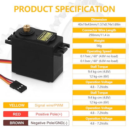 Deegoo-FPV MG995 Metal Gear Digital Servos, 4-Pack | 13kg-cm torque at 6V, 180° travel, metal gears and ball bearing design for RC vehicles, robots and mechanical arms. - style: MG995-4pack