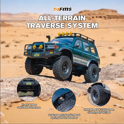 FMS FCX10 LC80 1/10 Brushless RC Crawler, Official Toyota Licensed RC Rock Crawler 4x4, High Torque 1/10 Brushless RC Truck with 2-Speed Transmission, Professional Brushless RC Car for Adult - color: Green