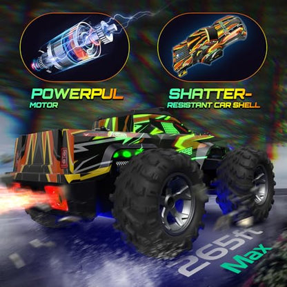 Remote Control Car for boys, 1:16 Scale All Terrain RC Cars,High Speed 25Km/h Fast Car with Colorful Led Light and spray, 2x1300mAh Rechargeable Battery RC Truck, Toy Car Gift for Teen Boys Girl Kids