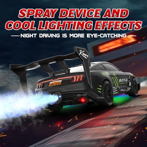 Remote Control RC Drift Car 1:16 Scale 4WD RC Car with LED Lights 2.4GHz 30km/h RTR High Speed Racing Sport Toy for Adults Boys Girls Kids Gift 2Pcs Rechargeable Battery - color: A-black