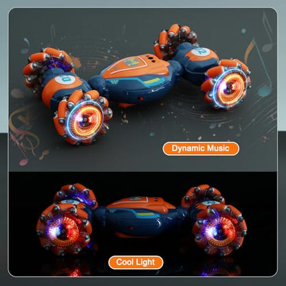 Gesture Sensing RC Stunt Car - Boys Girls Toys Age 6-8-12, 4WD Hand Controlled Remote Control Twist Car with Light & Music,Cool Birthday presents and Ideas Gifts for Kids Age 6 7 8 9 10 11 12 YearsOld | with Light & Music, Boys Girls Toys Age 6-8-12，Cool