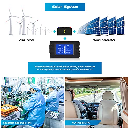 DC Multifunction Battery Monitor Meter with Shunt,0-200V,0-300A, LCD Display Digital Current Multimeter Voltmeter Ammeter for Cars RV Solar,Widely Applied to 12V/24V/48V RV/Car Battery… - size: DC 300A Battery Meter