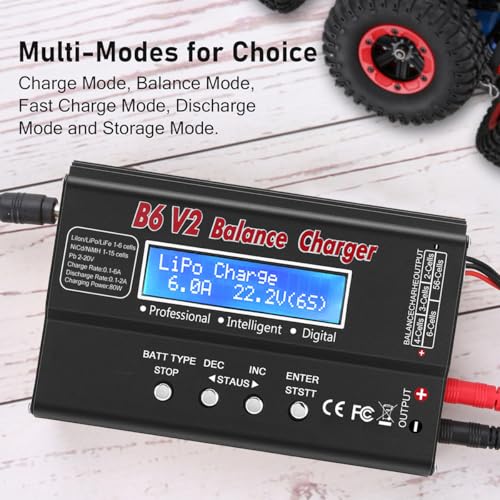 LiPo Battery Charger, 80W 6A Balance Fast Battery Charger for RC Toy Model | Battery Charger Discharger for 1S-6S LiPo/Li-Fe/Li-ion 1S-15S NiMH/NiCD Packs RC Car Boat Drone Battery - color: Black