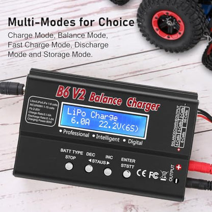 LiPo Battery Charger, 80W 6A Balance Fast Battery Charger for RC Toy Model | Battery Charger Discharger for 1S-6S LiPo/Li-Fe/Li-ion 1S-15S NiMH/NiCD Packs RC Car Boat Drone Battery - color: Black