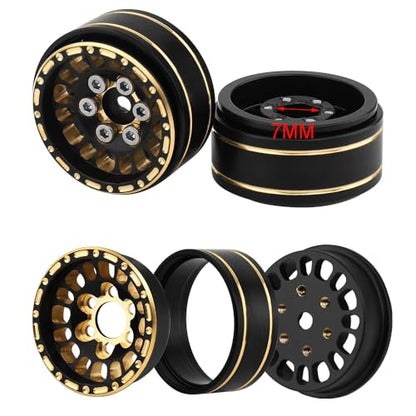1.0 Brass Beadlock Wheel Rims 4PCS Wheels for All 1/24 Scale FCX24 Axial SCX24 Deadbolt C10 Gladiator 1/18 TRX4M RC Crawler Car Upgrades Parts (Pattern J)