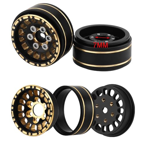1.0 Brass Beadlock Wheel Rims 4PCS Wheels for All 1/24 Scale FCX24 Axial SCX24 Deadbolt C10 Gladiator 1/18 TRX4M RC Crawler Car Upgrades Parts (Pattern J)