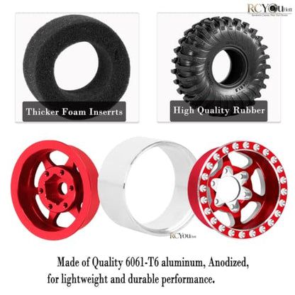 RC 1.0 Beadlock Wheels Tires Set for 1/24 SCX24 FCX24 1/18 Trx4m RC Crawler Car,Aluminum Wheel Rims/Soft Rubber Tires Wheel Tire,(4PCS) 1.0 Beadlock Wheels,Red - color: Red- (Wheel Tires)