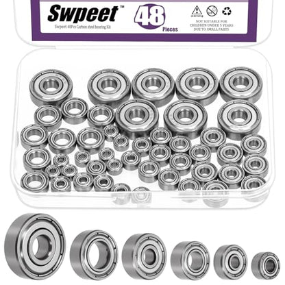 Swpeet 48Pcs 6 Sizes 693ZZ, 623ZZ, 624ZZ, 685ZZ, 687ZZ,627ZZ Ball Bearings Assortment Kit, Carbon Steel Deep Groove Bearings, Double Shielded - size: Assortment Kit-48PCS, style: Carbon Steel
