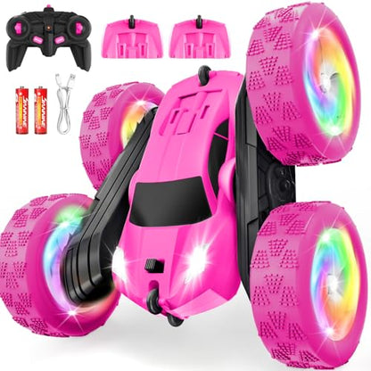 Remote Control Car, RC Cars for Girls, 2.4 GHz Double Sided RC Crawler with Upgraded USB-C Modular Battery, 360°Rotating Car Toys for 6 7 8 9 10 11 12 Year Old Girl Birthday Gift Rose - color: Rose