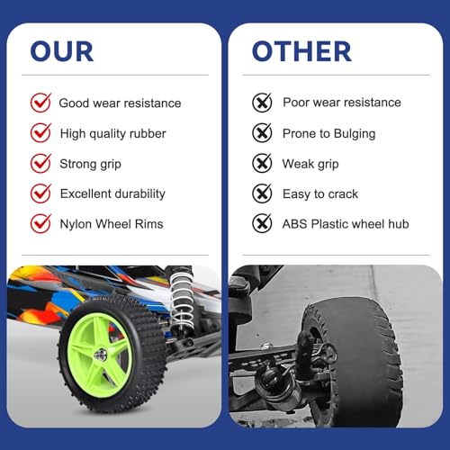 Preglued 1/10 Buggy Wheels and Tires Set 12mm Hex 3.35" / 85mm, Foam Inserts Replacement for RC Off-Road Car, Compatible with Traxxas, Arrma, Redcat, HSP, Losi, WLtoys 144001 4pcs (Color 03) - color: Color 03