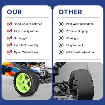 Preglued 1/10 Buggy Wheels and Tires Set 12mm Hex 3.35" / 85mm, Foam Inserts Replacement for RC Off-Road Car, Compatible with Traxxas, Arrma, Redcat, HSP, Losi, WLtoys 144001 4pcs (Color 03) - color: Color 03