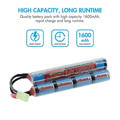 Tenergy RC Battery Charger and 9.6V NiMH 1600mAh Rechargeable Butterfly Battery Pack with Mini Tamiya Connector for AEGs