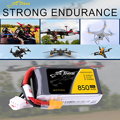 TATTU 850mAh 11.1V 45C 3S LiPo Battery Pack with XT30 Plug for Multirotor FPV 150 180 Size Quadcopter - size: 1 Pcs