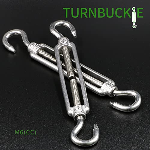6PCS M6 Hook & Hook Turnbuckle 304 Stainless Steel Turnbuckle Wire Rope Tension Heavy Duty Turnbuckles for Cable Railing Wire Rope Hardware Kit (M6, Hook & Hook) - style: Hook & Hook-M-6