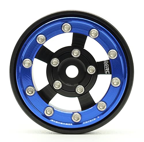 MRC 1.0 Beadlock Wheel 4PCS CNC Aluminum Wheels Rims Upgrade for 1/24 RC Crawler Car Axial SCX24 C10 Jeep Betty (Black-Blue) - color: Black-Blue