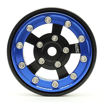 MRC 1.0 Beadlock Wheel 4PCS CNC Aluminum Wheels Rims Upgrade for 1/24 RC Crawler Car Axial SCX24 C10 Jeep Betty (Black-Blue) - color: Black-Blue