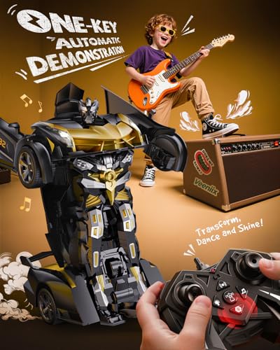 Veeniix V992 4-Pack: Gray, Red, Green & Golden Transform Robot RC Cars, 1:14 Scale 2-in-1 Auto-Transforming Toy with Gesture Control, Sound & Lights, Ideal Gift Set for Kids