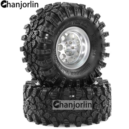 2.2 inch RC Crawler Tires and Beadlock Wheels Rims OD 5.35'' 1:10 Soft Rubber Mud All Terrain Tyres for 1/10 1/8 Rock Crawler Car Traxxas TRX4 Axial SCX10 II RC4WD CC01 Gen8 (Silver) - color: Silver