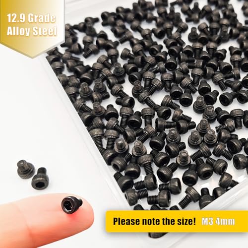 M3x4mm Screws 350pcs Hex Socket Cap 12.9 Steel Black Zinc Fully Thread | Allen socket drive head cap screws bolts fully thread machine screws - size: M3*4mm 350pcs